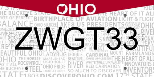 ZWGT33 Ohio License Plate