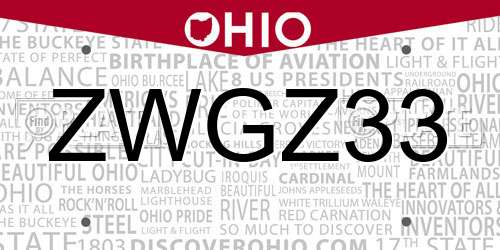 ZWGZ33 Ohio License Plate