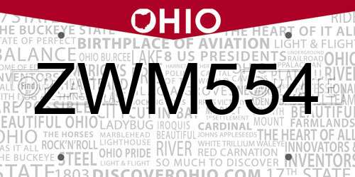 ZWM554 Ohio License Plate