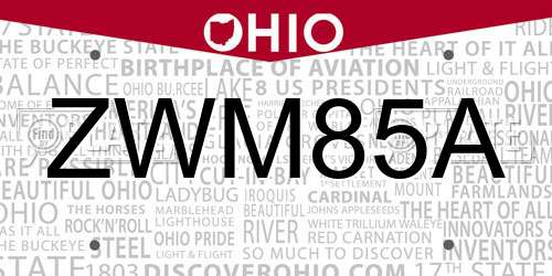 ZWM85A Ohio License Plate