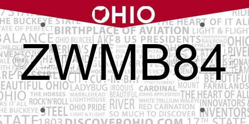ZWMB84 Ohio License Plate