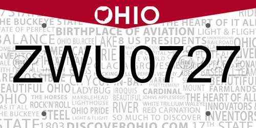 ZWU0727 Ohio License Plate