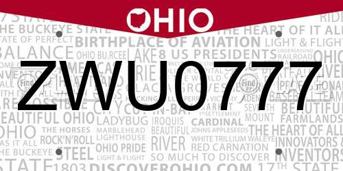 ZWU0777 Ohio License Plate