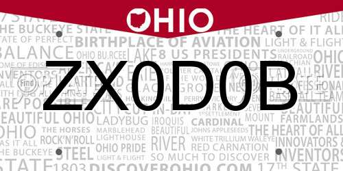 ZX0D0B Ohio License Plate