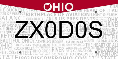 ZX0D0S Ohio License Plate