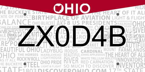 ZX0D4B Ohio License Plate