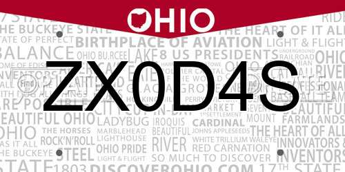 ZX0D4S Ohio License Plate