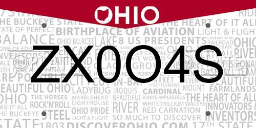 ZX0O4S Ohio License Plate