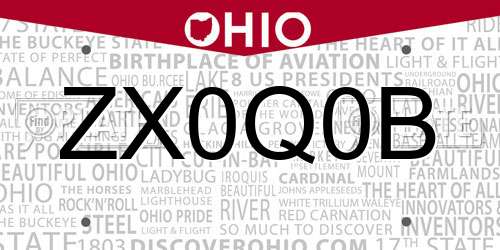 ZX0Q0B Ohio License Plate