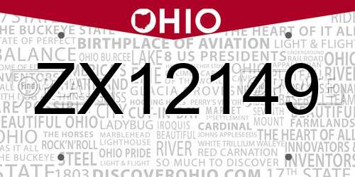 ZX12149 Ohio License Plate