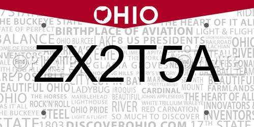 ZX2T5A Ohio License Plate