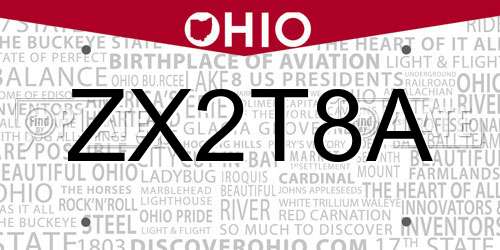 ZX2T8A Ohio License Plate