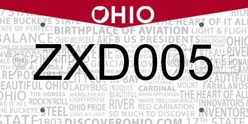 ZXD005 Ohio License Plate