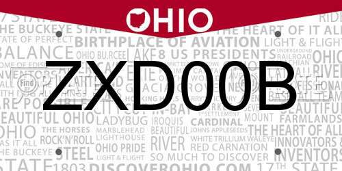 ZXD00B Ohio License Plate