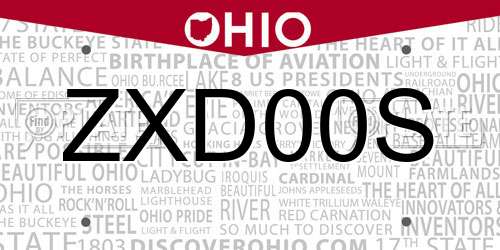 ZXD00S Ohio License Plate