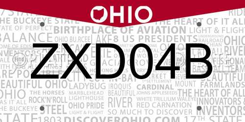 ZXD04B Ohio License Plate