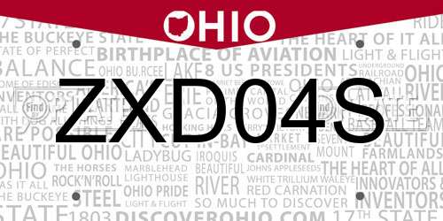 ZXD04S Ohio License Plate