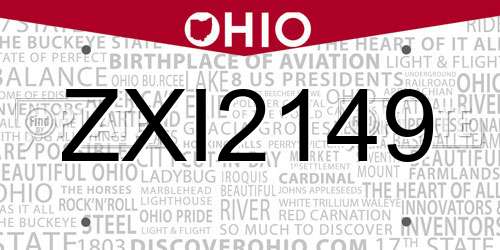 ZXI2149 Ohio License Plate