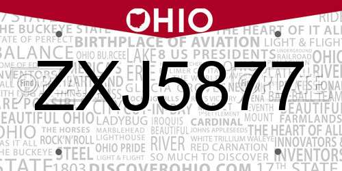 ZXJ5877 Ohio License Plate