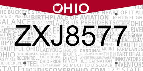 ZXJ8577 Ohio License Plate