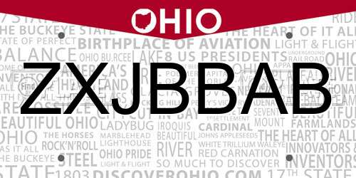 ZXJBBAB Ohio License Plate