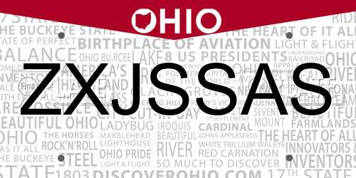ZXJSSAS Ohio License Plate