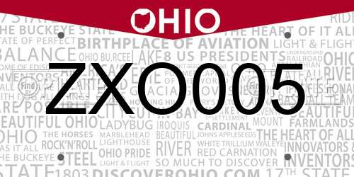 ZXO005 Ohio License Plate