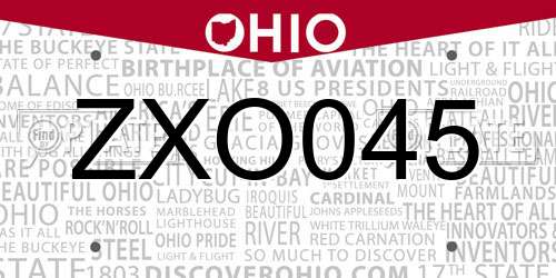 ZXO045 Ohio License Plate