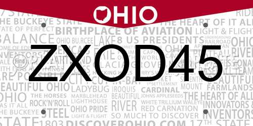ZXOD45 Ohio License Plate