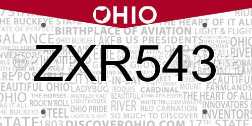ZXR543 Ohio License Plate
