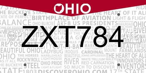 ZXT784 Ohio License Plate