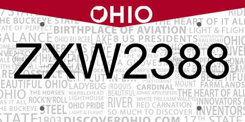 ZXW2388 Ohio License Plate