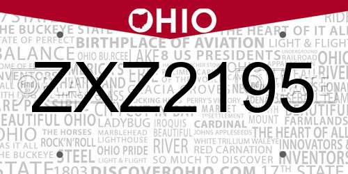 ZXZ2195 Ohio License Plate