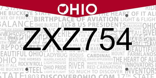 ZXZ754 Ohio License Plate
