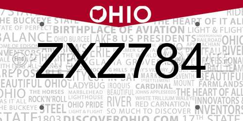 ZXZ784 Ohio License Plate