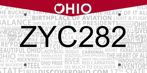ZYC282 Ohio License Plate