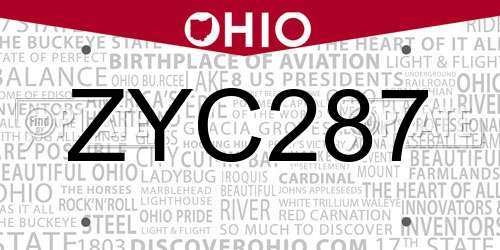 ZYC287 Ohio License Plate