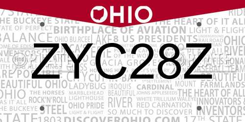 ZYC28Z Ohio License Plate