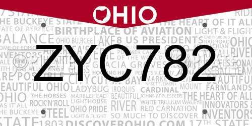 ZYC782 Ohio License Plate