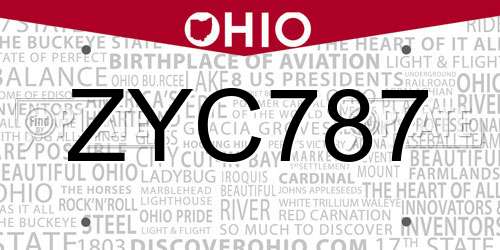 ZYC787 Ohio License Plate