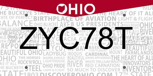 ZYC78T Ohio License Plate
