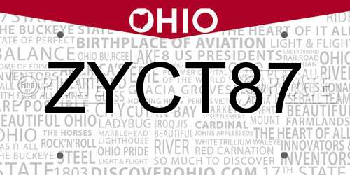 ZYCT87 Ohio License Plate