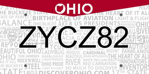ZYCZ82 Ohio License Plate