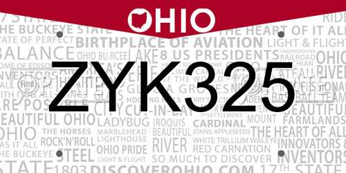 ZYK325 Ohio License Plate