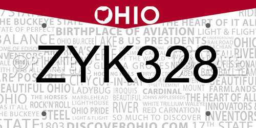 ZYK328 Ohio License Plate