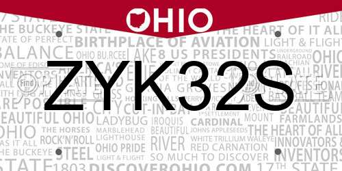 ZYK32S Ohio License Plate