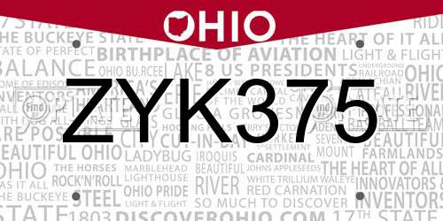 ZYK375 Ohio License Plate