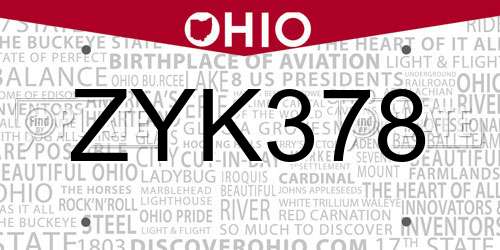 ZYK378 Ohio License Plate