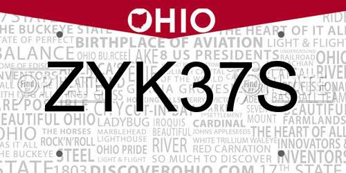 ZYK37S Ohio License Plate