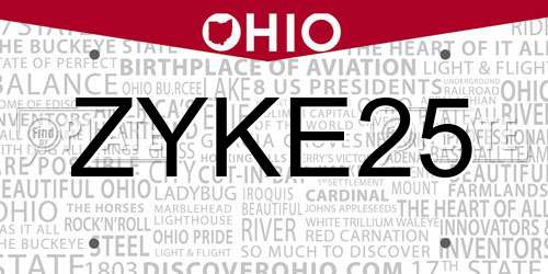 ZYKE25 Ohio License Plate